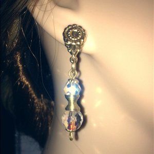 Vintage Gold Tone Flowers with Crystal Post Earrings